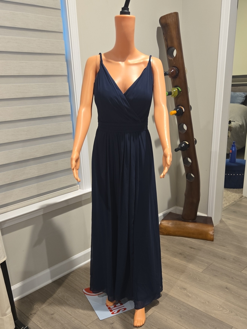 Bill Levkoff Navy Spaghetti-Strap V-Neck Maxi Gown